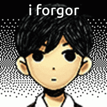 a drawing of a boy with the words i forgor behind him