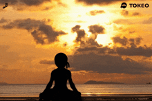 a silhouette of a person sitting on a beach with a tokeo logo in the corner