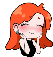a cartoon drawing of a girl with red hair and earrings