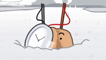 a cartoon drawing of a potato with a clock in its mouth