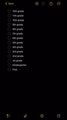 a screenshot of a keyboard with a list of grades on it