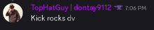 a screenshot of a message from tophatguy