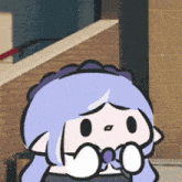 a cartoon drawing of a girl with purple hair and glasses