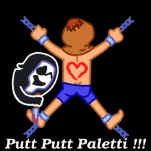 a cartoon of a man with a knife in his butt and the words putt putt paletti