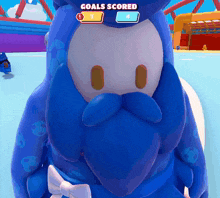 a close up of a video game character with goals scored 1 and 4