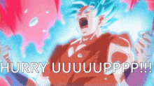 a cartoon of a man screaming with the words hurry uuuuuuuppppp
