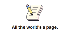 an illustration of a pencil writing on a piece of paper with the words all the world 's a page