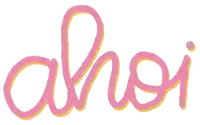 the word ahoi that is pink and yellow