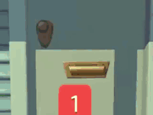 a red sign with the number 1 on it is in front of a door