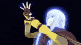 a pixel art drawing of a person with a glove on their hand