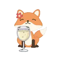 a fox with a flower on its head is holding a wine glass