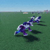 a group of roblox characters are running in a field with a sign that says shop