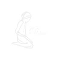 a drawing of a woman kneeling down with the words madre de hakimia written below her