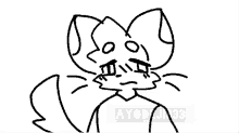 a black and white drawing of a cat with a crying face