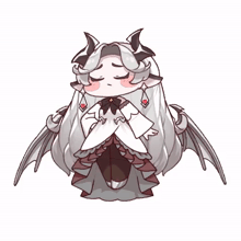 a cartoon drawing of a girl with long white hair and wings .