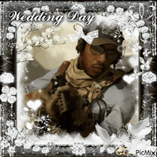 a picture of a man with the words wedding day on the bottom