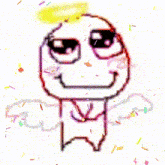 a drawing of a face with wings and a yellow halo