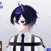 a drawing of a boy with black hair and a white shirt and tie
