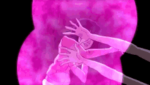 a cartoon of a person being held in a pink bubble
