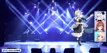 a pixel art of a girl on a stage with a sign that says " shirochan "