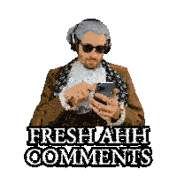 a man wearing headphones holds a cell phone and says fresh ahhh comments