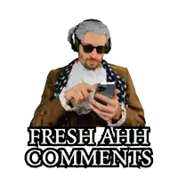 a man wearing headphones holds a cell phone and says fresh ahhh comments
