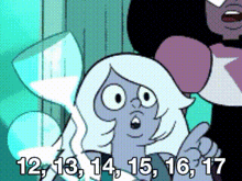a cartoon character with the number 12 13 14 15 16 17 on her face