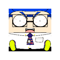 a cartoon character wearing glasses and a tie with a house on it