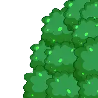 a cartoon moose is standing next to a bush with green leaves