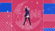 a girl with red hair is holding a pair of scissors in front of a sign that says ' ns '