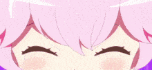 a girl with pink hair and white gloves is smiling and making a peace sign