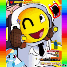 a picture of a smiley face with headphones and the words awesomedroid
