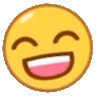 a yellow smiley face with a pink mouth and eyes closed .