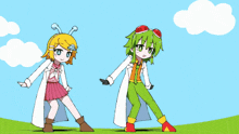 a cartoon drawing of a girl and a boy