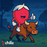 a cartoon character riding on the back of a bull with the word chiliz on the bottom