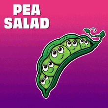 a cartoon drawing of a peas pod with the words pea salad below it