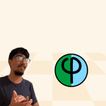 a man stands in front of a sign that says fibonacci + sticky