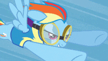 rainbow dash from my little pony is wearing goggles while flying