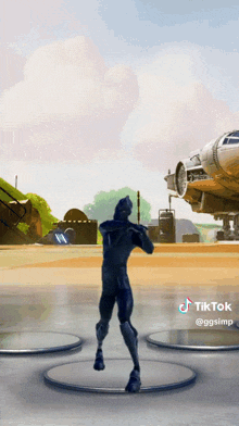 a tiktok video shows a man dancing in front of a fighter jet