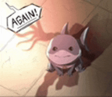 a cartoon of a frog with a speech bubble that says `` again '' next to it .