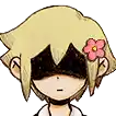 a cartoon character with a flower in his hair is wearing a mask .