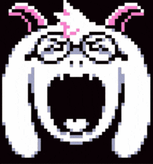 a pixel art drawing of a sheep with its mouth open