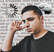 a man with his finger on his forehead in front of a page that says ' the crack '