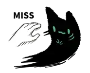 a drawing of a black cat with green eyes and a hand reaching out to it .