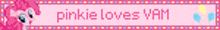 pinkie loves yam written on a pink background