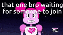 a cartoon character with the words that one bro waiting for someone to join on the bottom