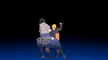 a cartoon of naruto and sasuke fighting each other with a sword