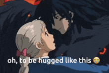a girl in a school uniform is being hugged by a man