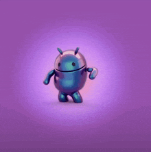 a purple android with a purple background is dancing