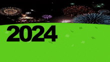 a green background with fireworks and the numbers 2024 and 2022